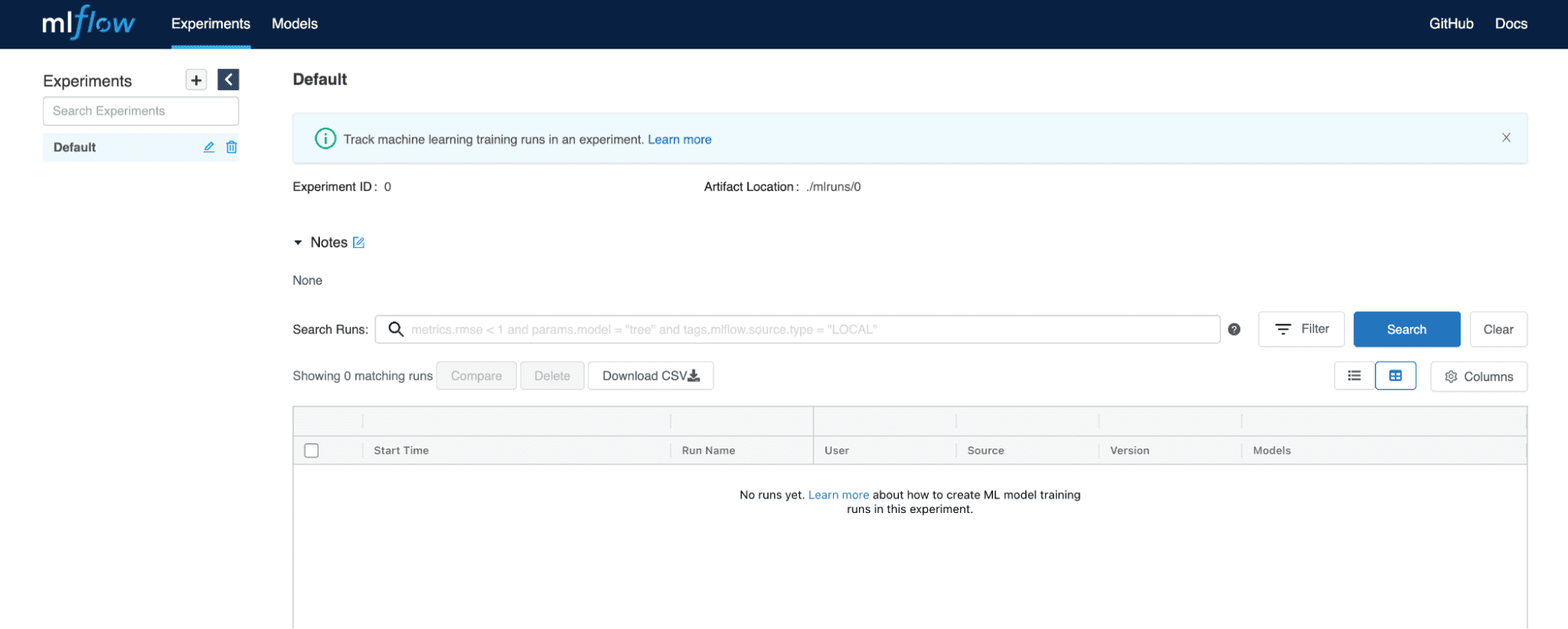 MLflow Server UI