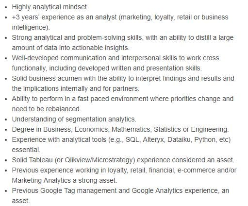 marketing data analyst technical skills