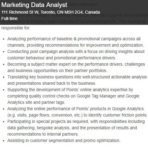 marketing data analyst - job description