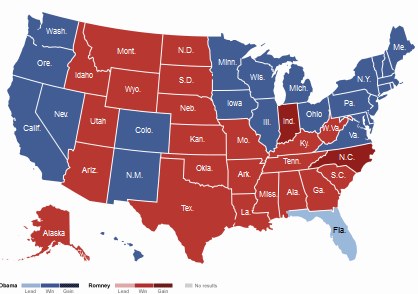 US 2012 Elections: State predictions on Nov 5, 2012