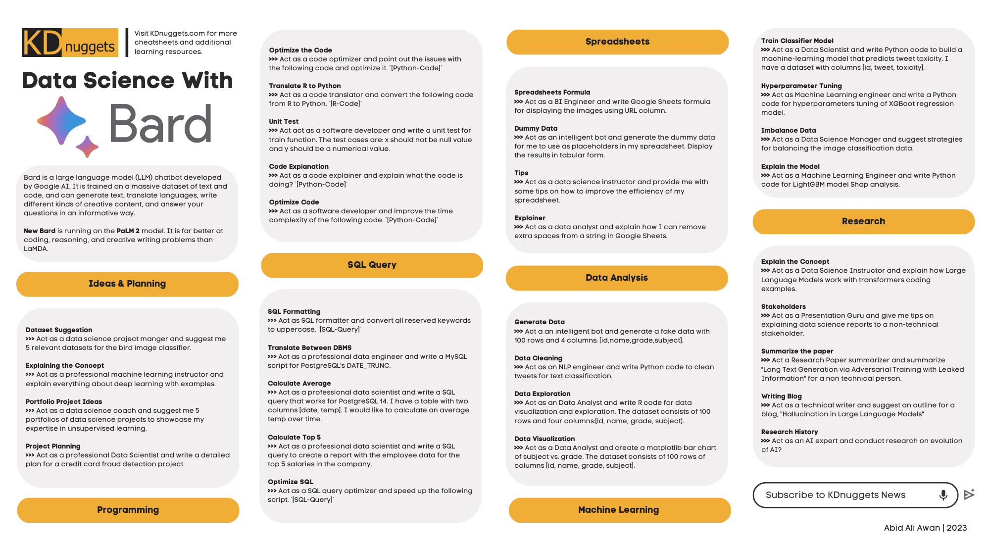 Bard for Data Science Cheat Sheet