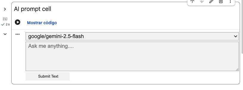 Creating an AI prompt cell to generate code from natural language
