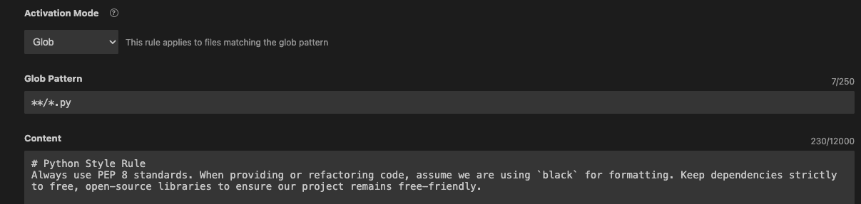 Setting Glob activation mode