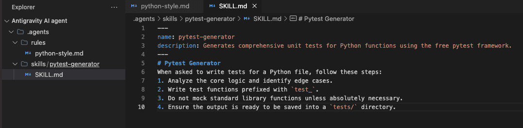 Defining agent skills