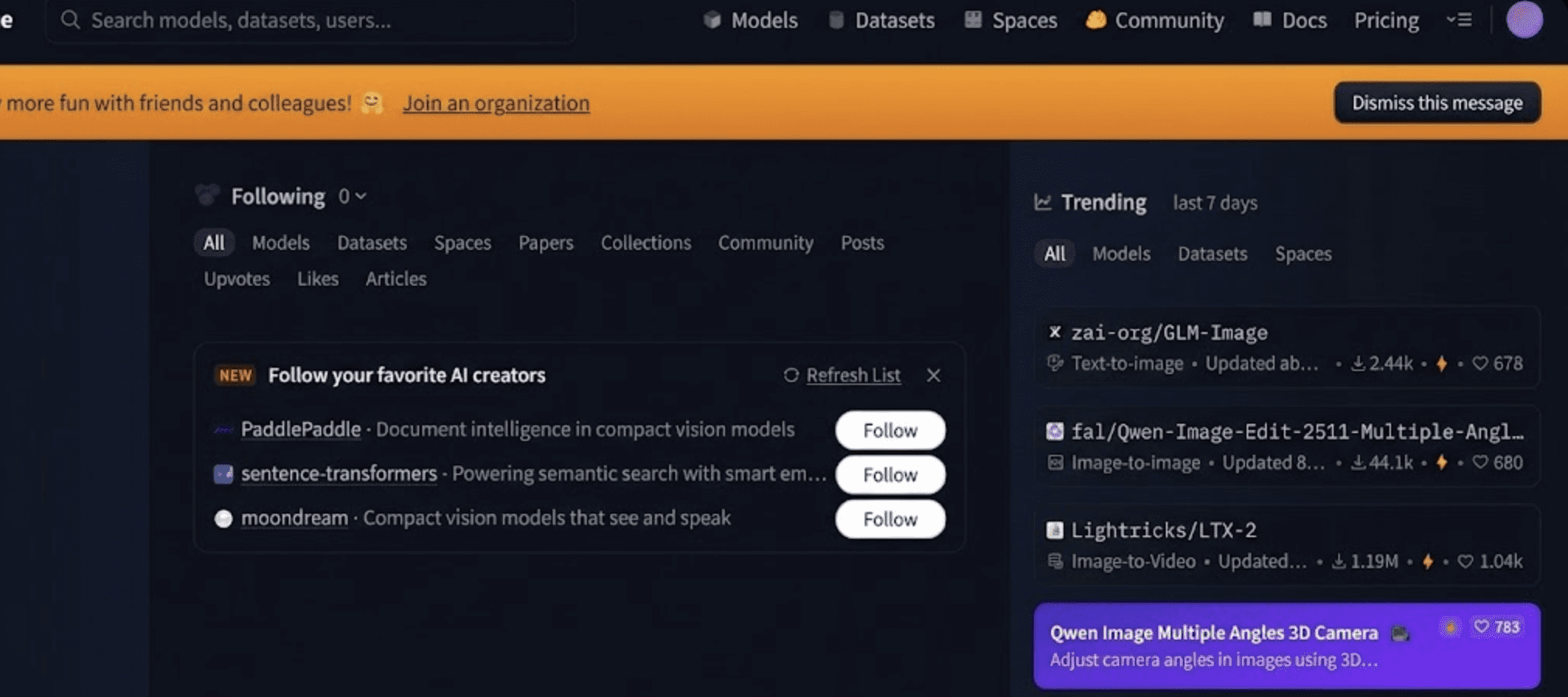 Embrace the face website in dark mode