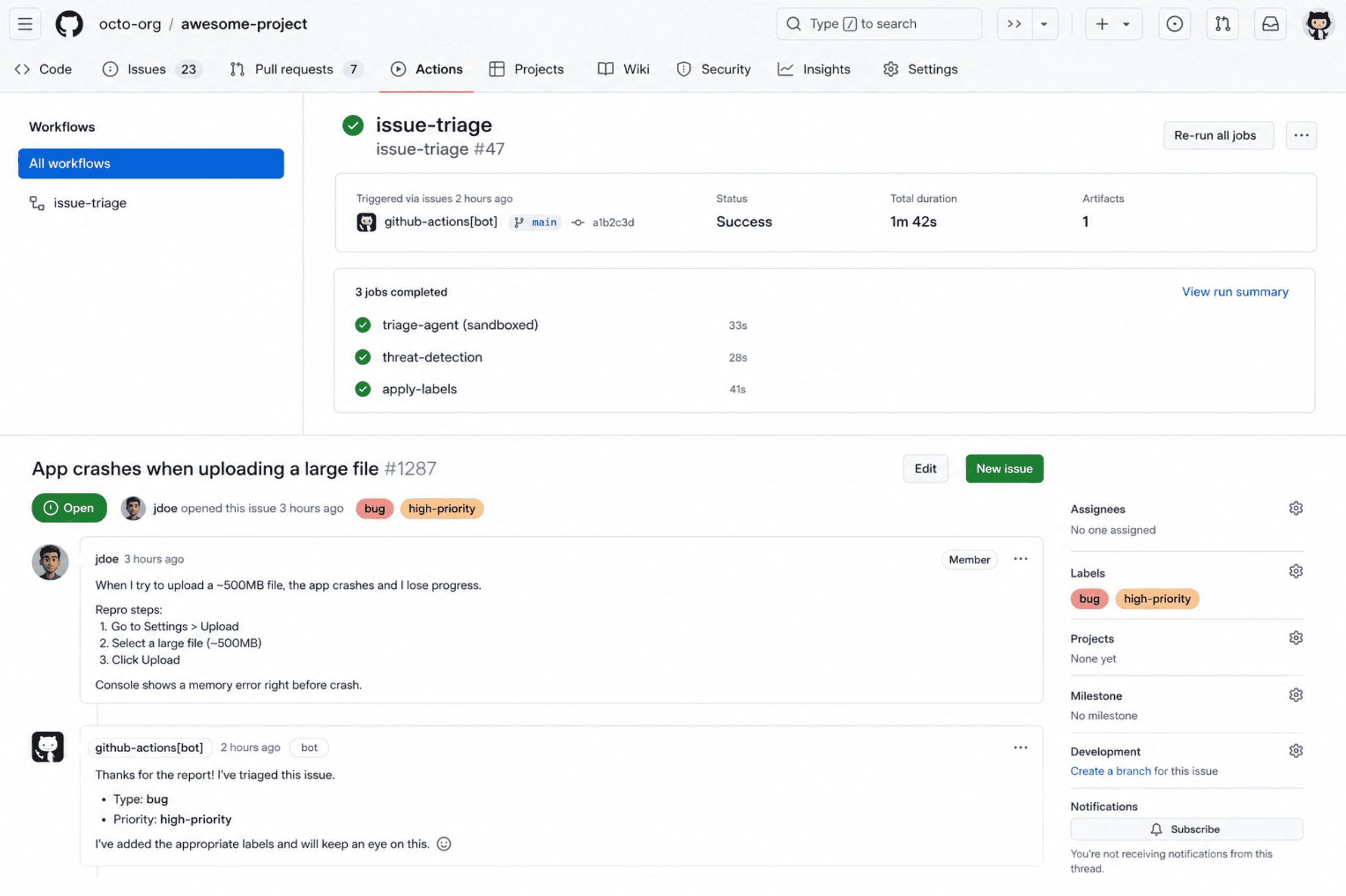 A screenshot-style mockup of the GitHub Actions