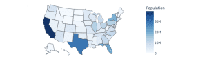 Choropleth map of the US population for a selected year