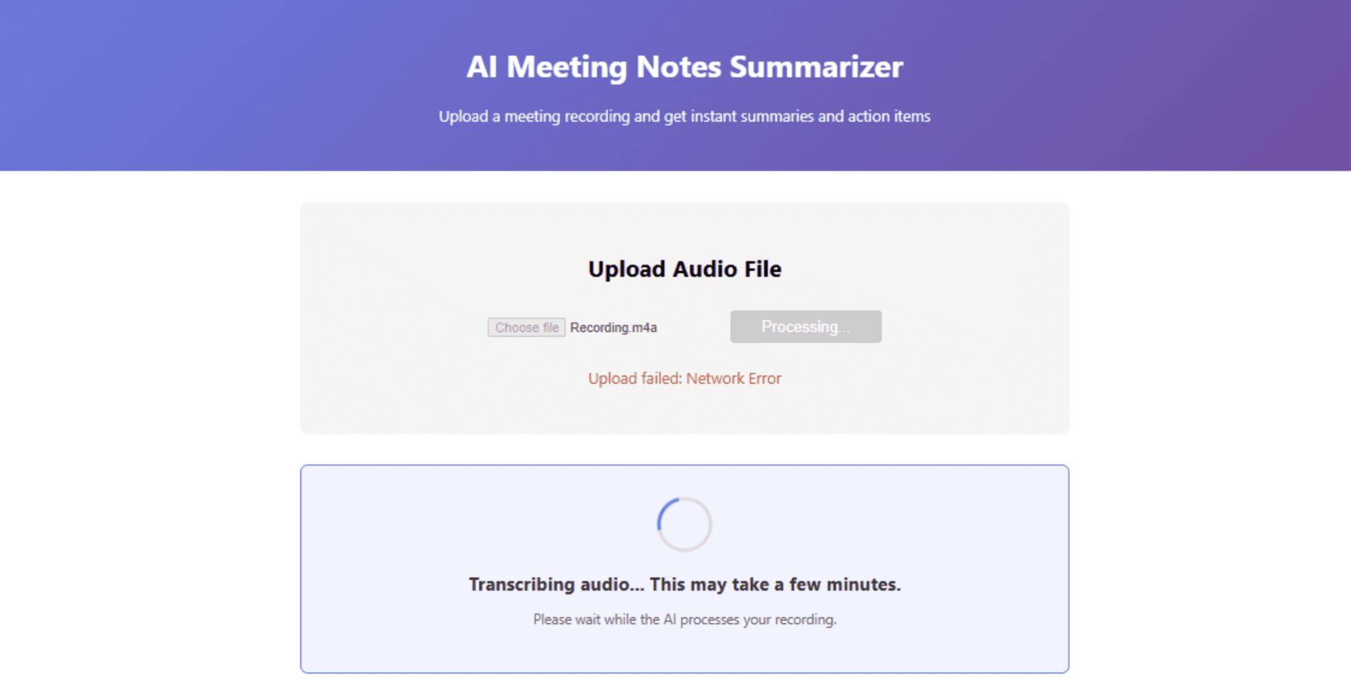 Dashboard interface showing summary results