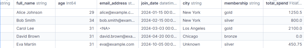A preview of the final clean customer data set