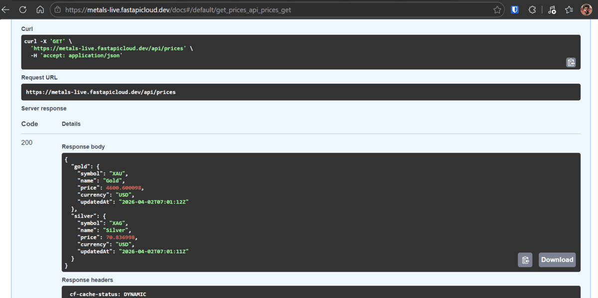 Testing the API endpoint from the FastAPI Cloud docs interface