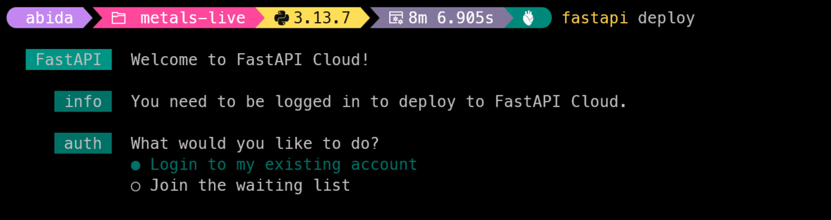 FastAPI Cloud CLI onboarding prompts