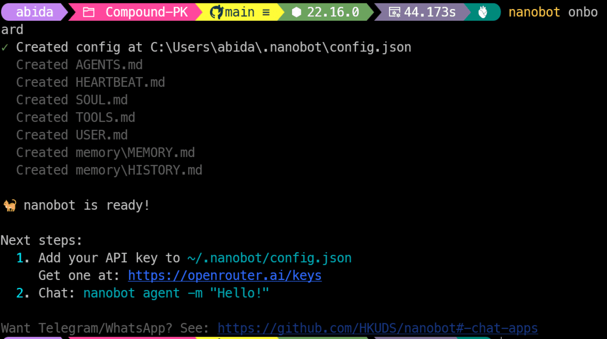 Nanobot onboarding process
