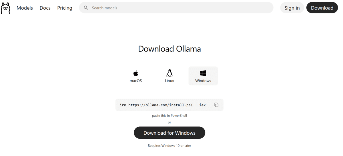 Установка Ollama через PowerShell