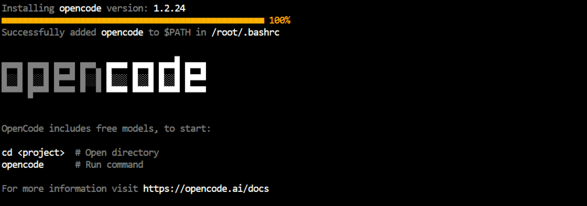 Установка OpenCode через терминал