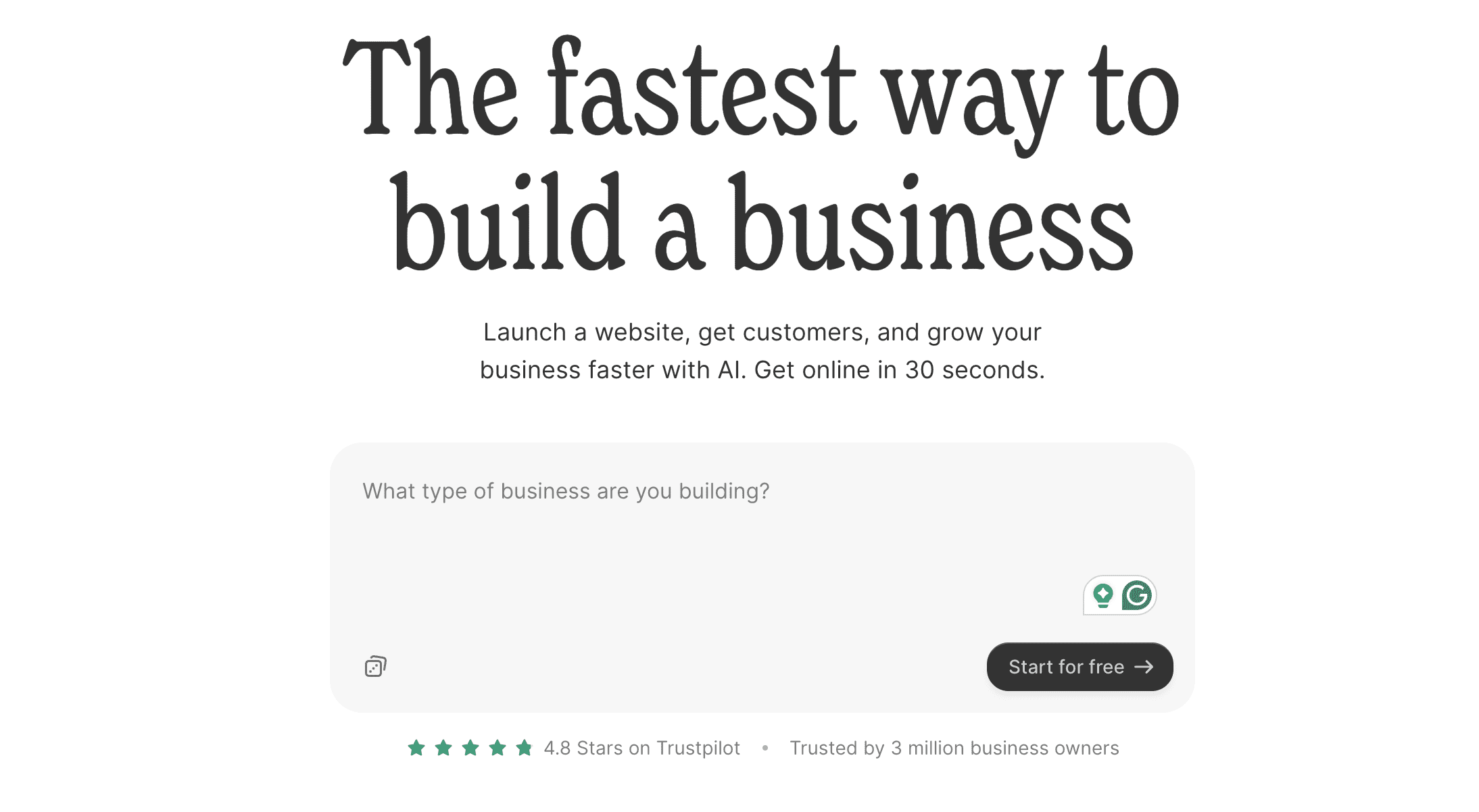 Screenshot of Durable AI Website Builder interface