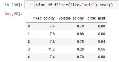 filter_method for selecting columns