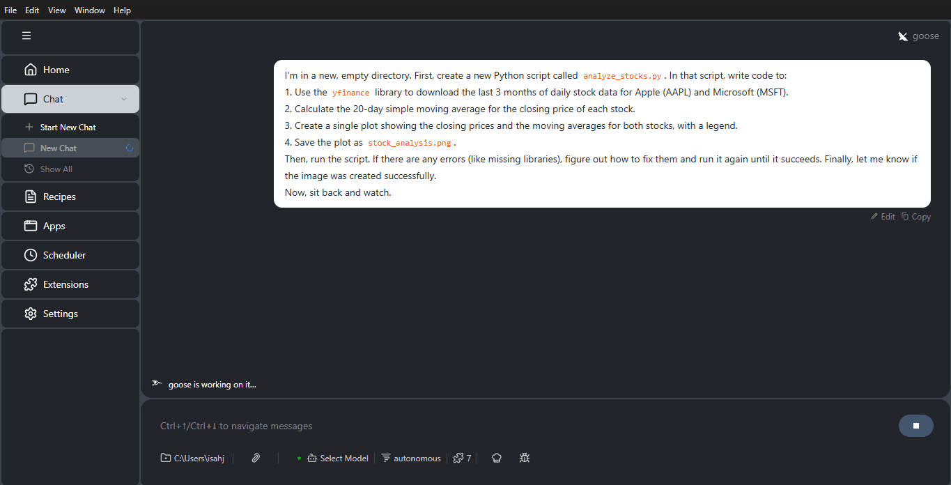 Goose chat interface