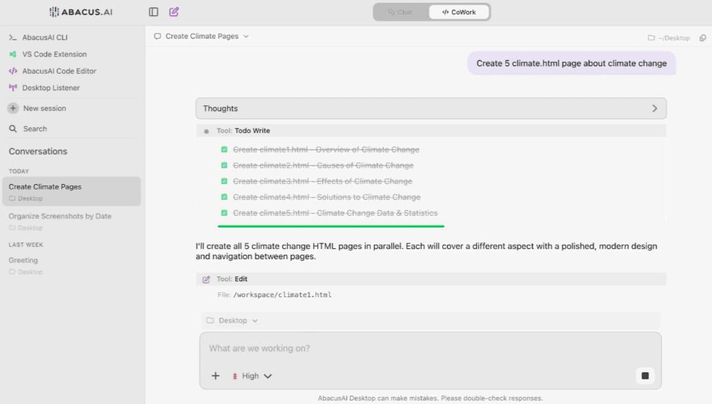Abacus AI Desktop code editor and agent interface