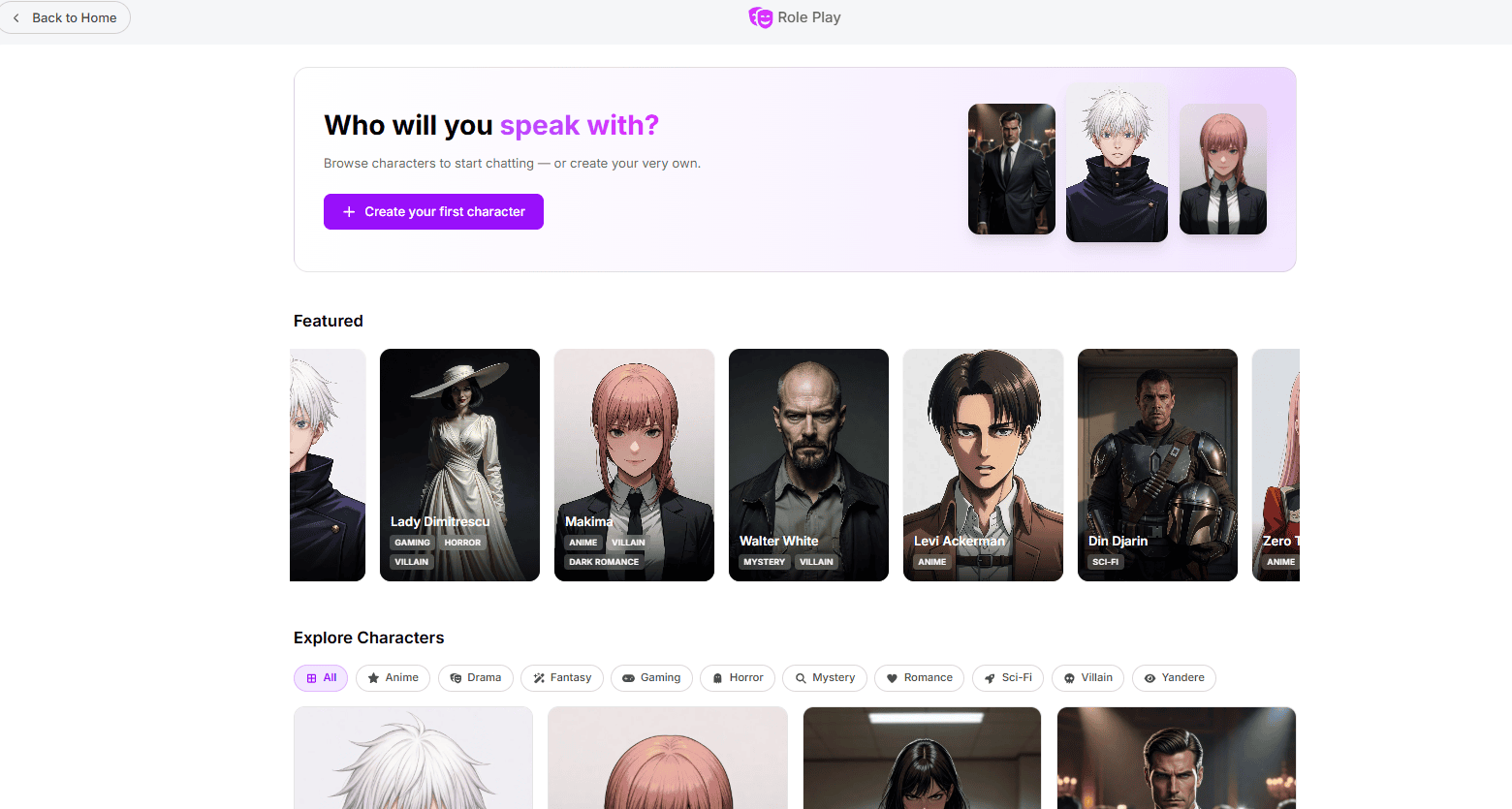 Abacus AI Role Play character interface