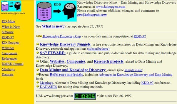 KDnuggets homepage from 1997