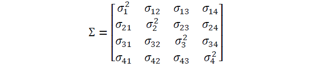 covariance matrix can be expressed as a 4 x 4 symmetric matrix